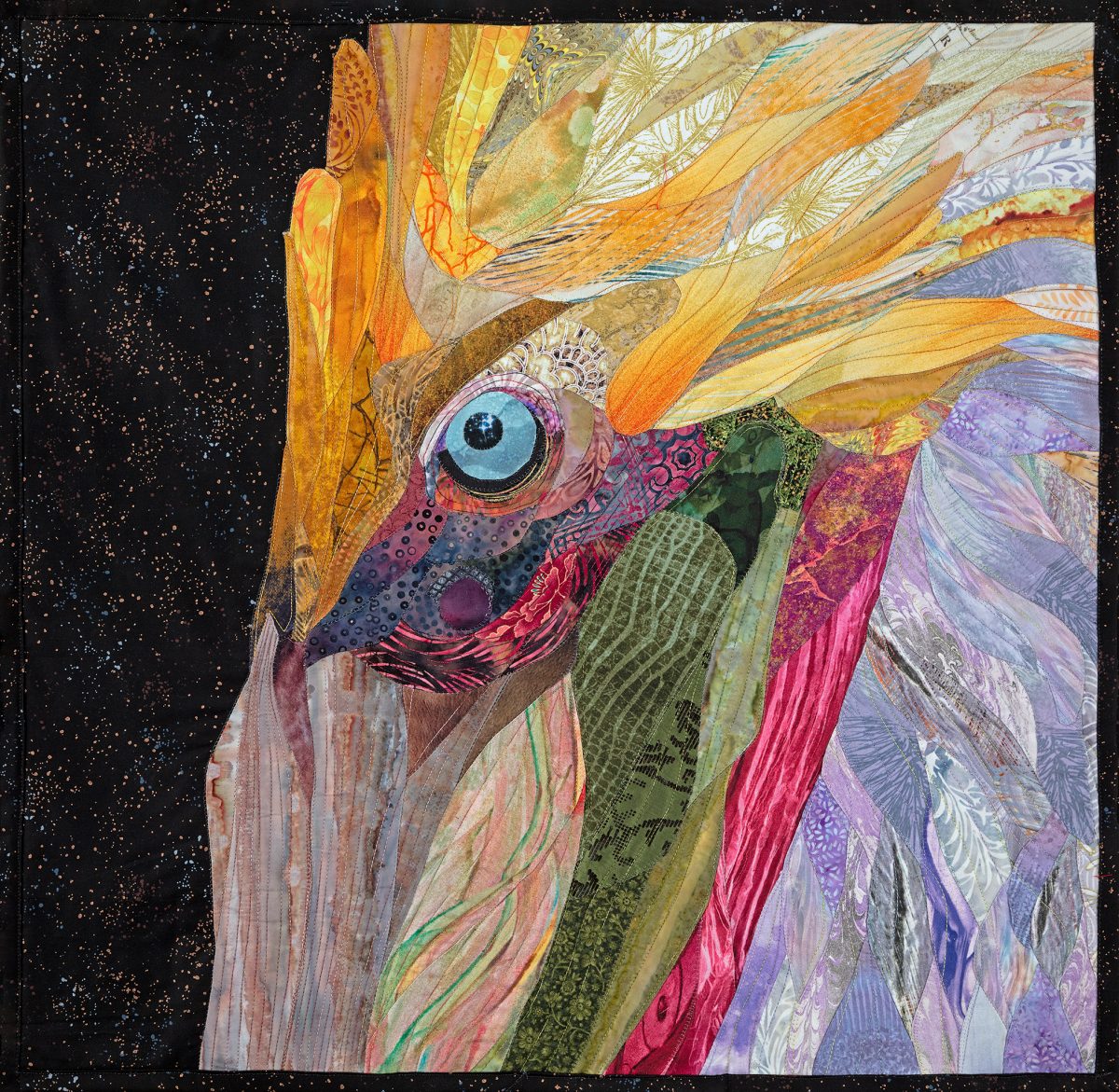 Oculus, Pelican quilted canvas art by Robin Beattie; Quilted Canvas Studios