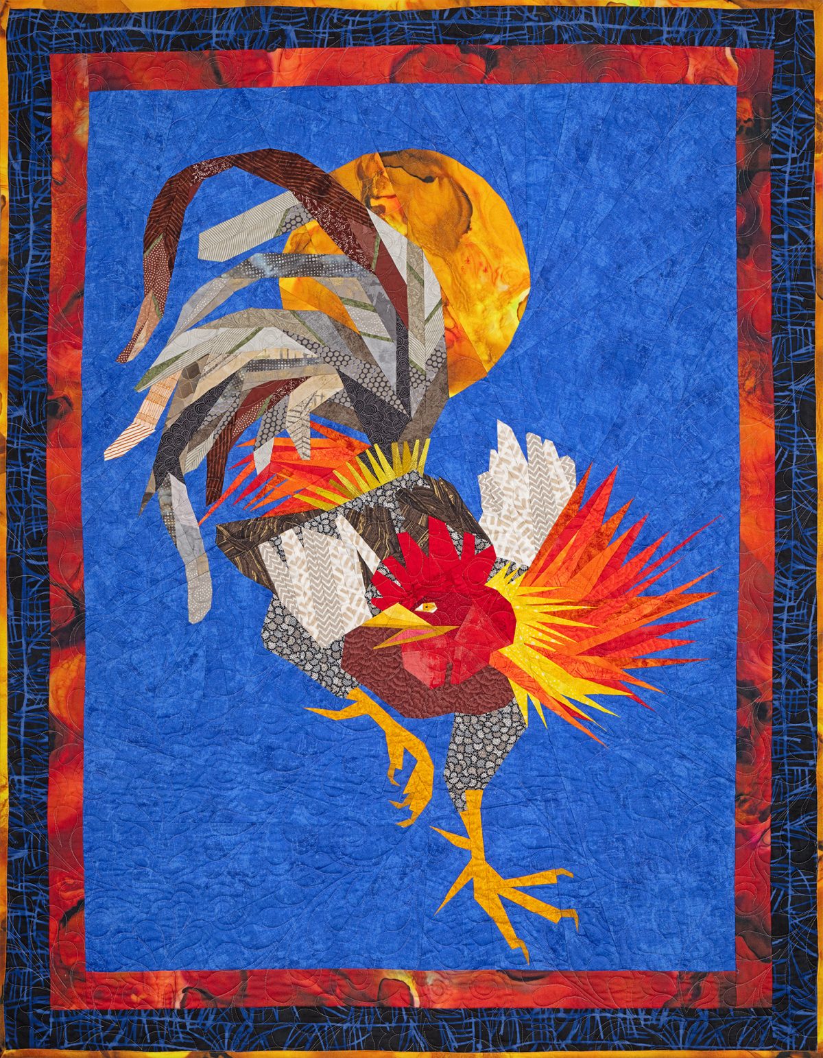 One Badass Bird, Rooster Quilt art by Robin Beattie; Quilted Canvas Studios
