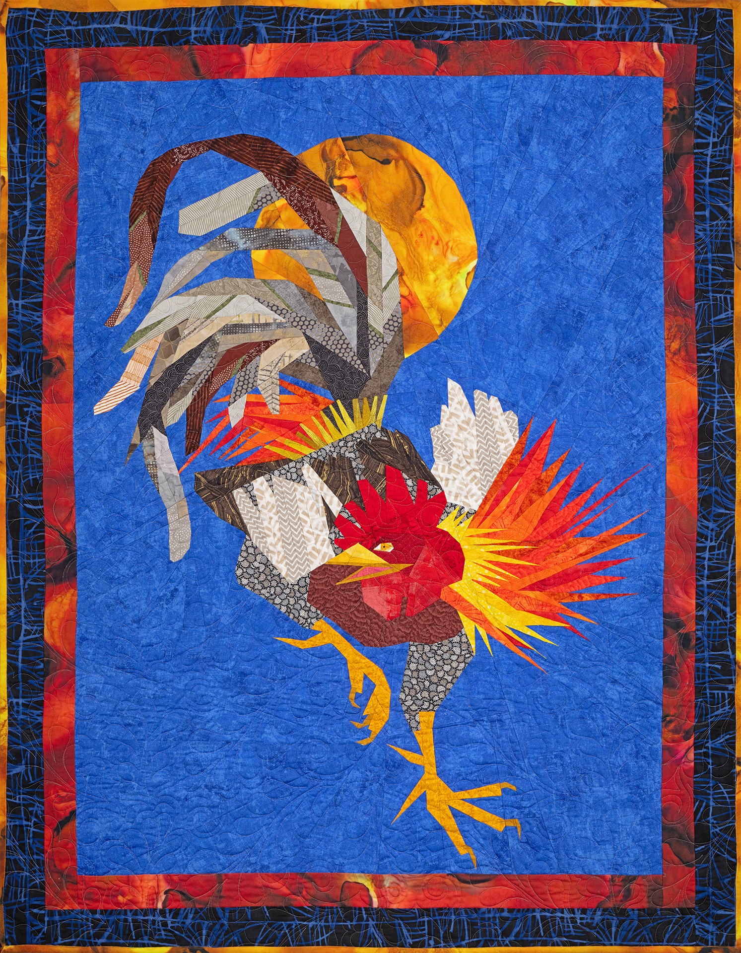 One Badass Bird, Rooster Quilt art by Robin Beattie; Quilted Canvas Studios