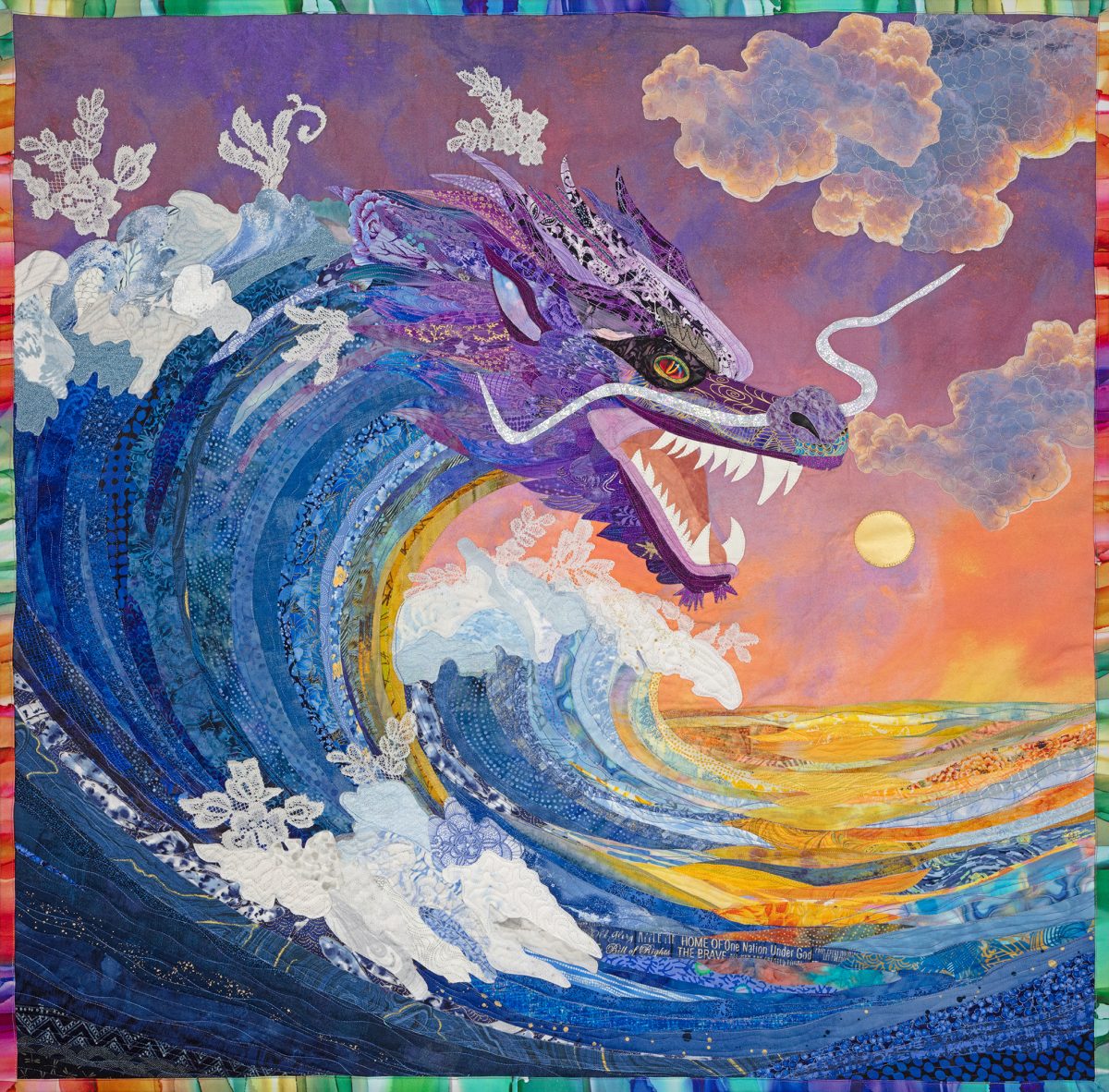 Fire and Salt, sea dragon quilt canvas art by Robin Beattie; Quilted Canvas Studios