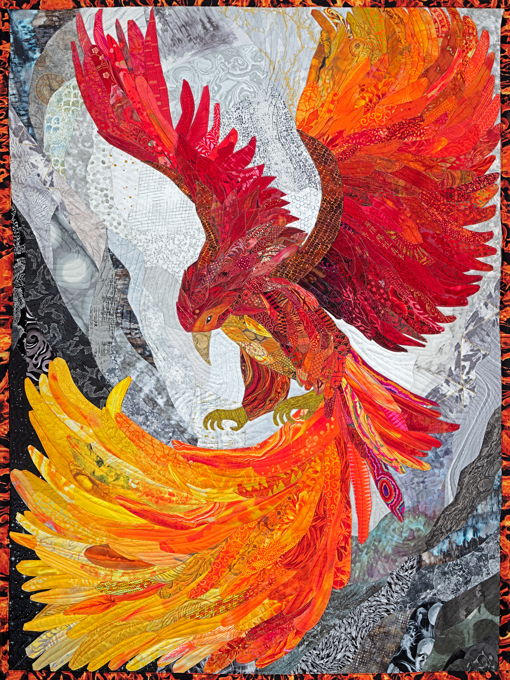 Up Phoenix quilted canvas by Robin Beattie; Quilted Canvas Studios