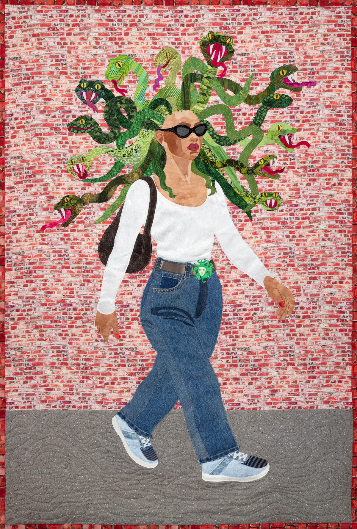 Medusa on Mainstreet badass woman art quilt art