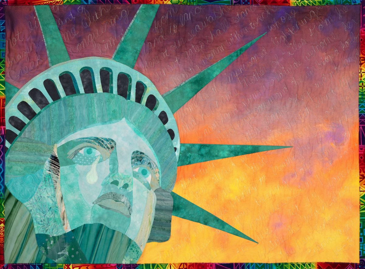 The Mother of Exiles, statue of liberty quilted art by Robin Beattie