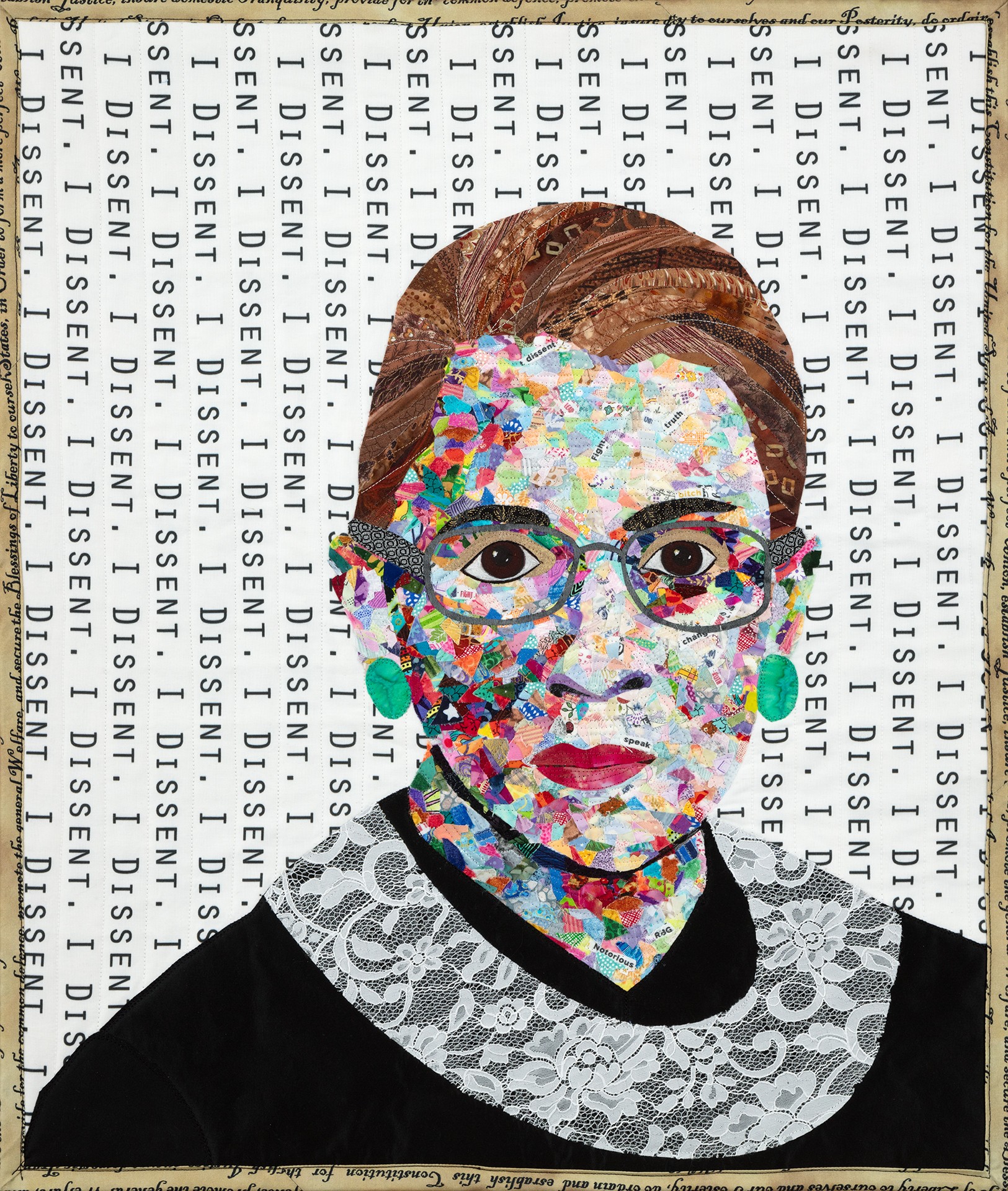 When there are 9, Ruth Bader Ginsburg, political art, quilted art by Robin Beattie, Quilted Canvas Studios